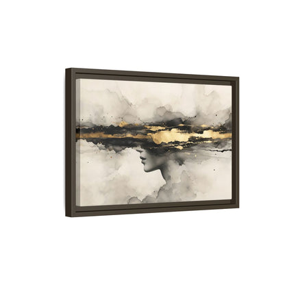Side Mockup 5. Abstract Woman Profile Black Gold Abstract shown as stretched canvas wall art
