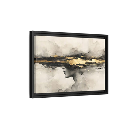 Side Mockup 6. Abstract Woman Profile Black Gold Abstract shown as stretched canvas wall art
