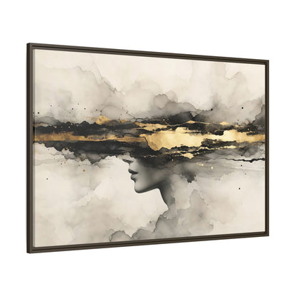 Side Mockup 8. Abstract Woman Profile Black Gold Abstract shown as stretched canvas wall art