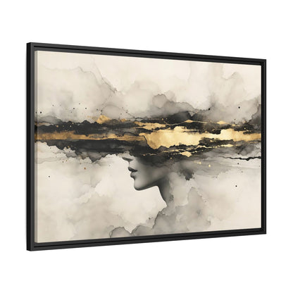 Side Mockup 13. Abstract Woman Profile Black Gold Abstract shown as stretched canvas wall art