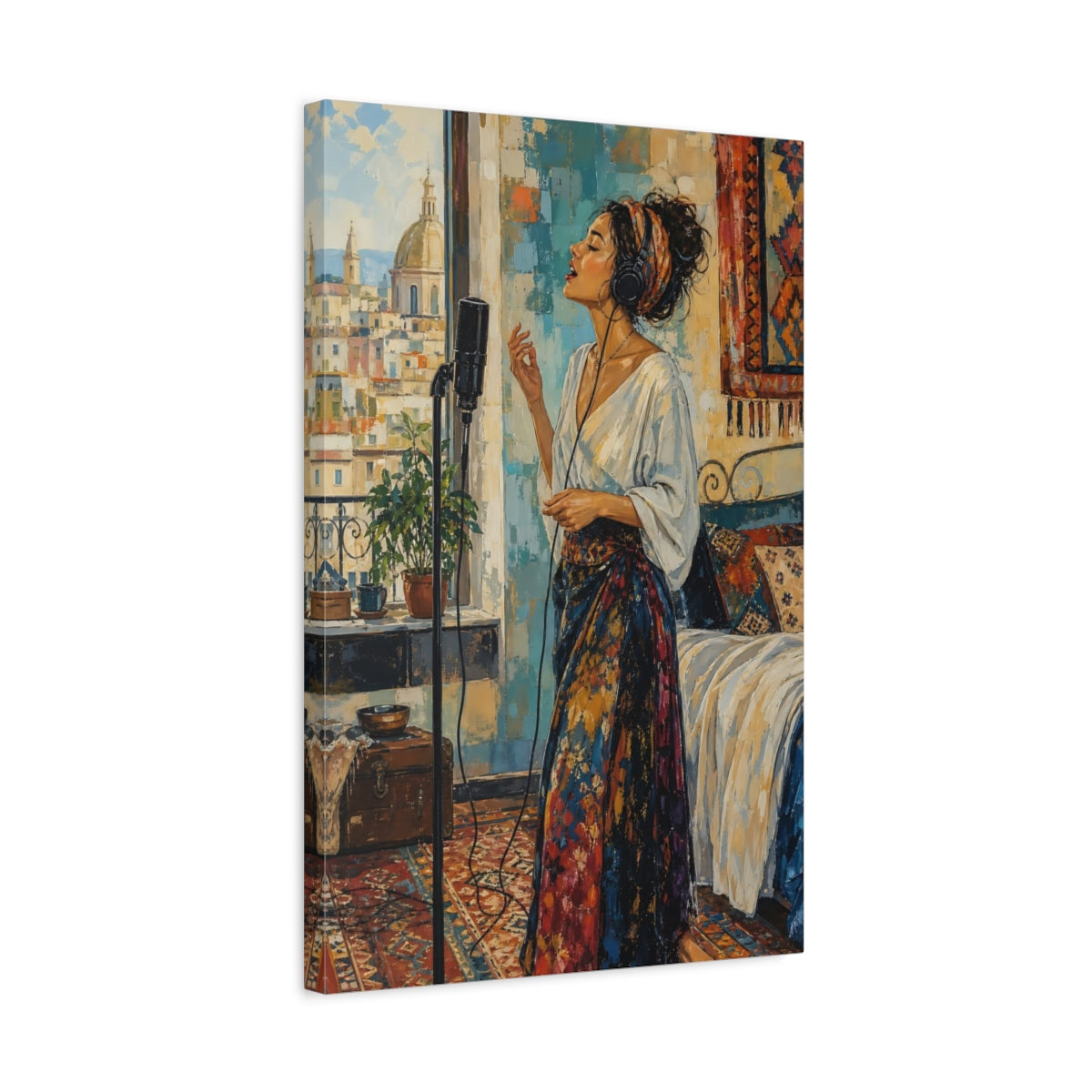 Side Mockup 3. Abstract Woman Singing Bohemian Woman shown as canvas print