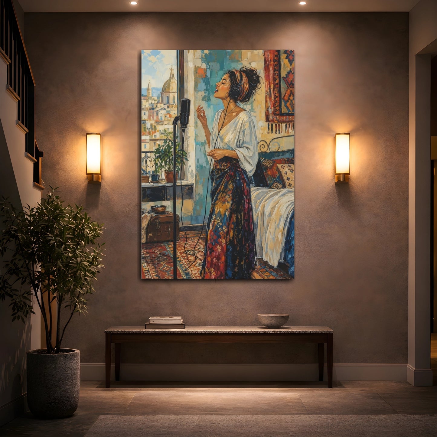 Mockup 2. Abstract Woman Singing Bohemian Woman shown as canvas print