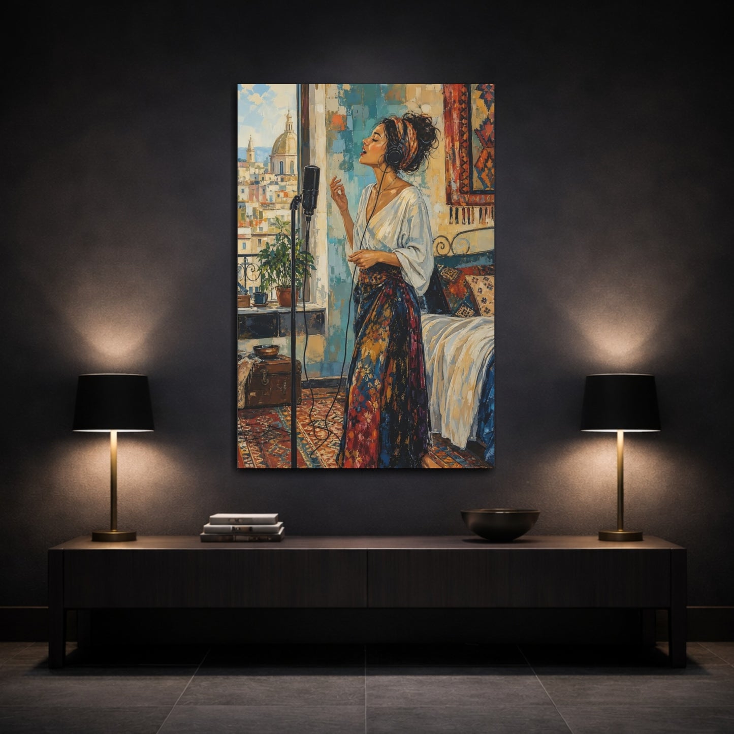 Mockup 3. Abstract Woman Singing Bohemian Woman shown as canvas print