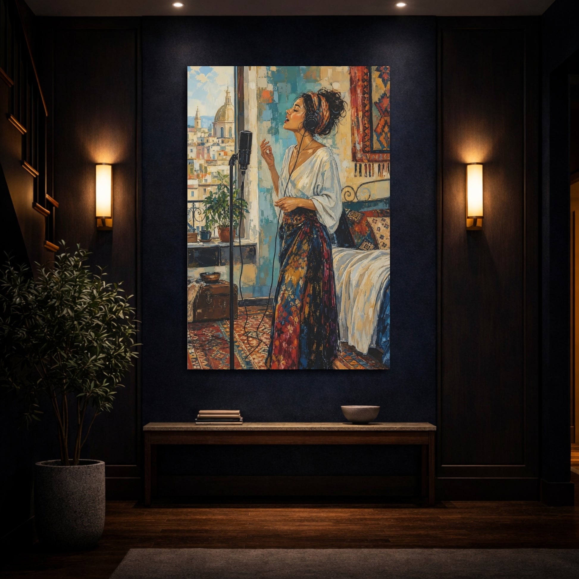 Mockup 4. Abstract Woman Singing Bohemian Woman shown as canvas print