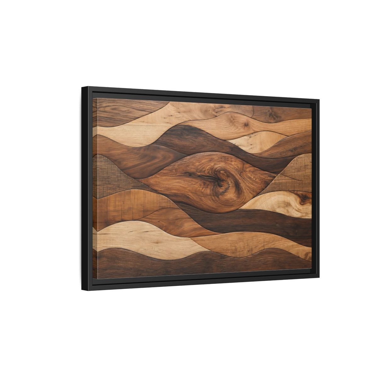 Side Mockup 3. Abstract Wood Grain Brown Wood Pattern shown as stretched canvas wall art