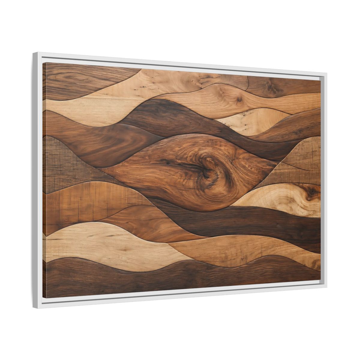 Side Mockup 9. Abstract Wood Grain Brown Wood Pattern shown as stretched canvas wall art
