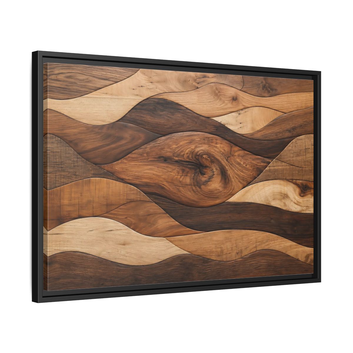 Side Mockup 14. Abstract Wood Grain Brown Wood Pattern shown as stretched canvas wall art