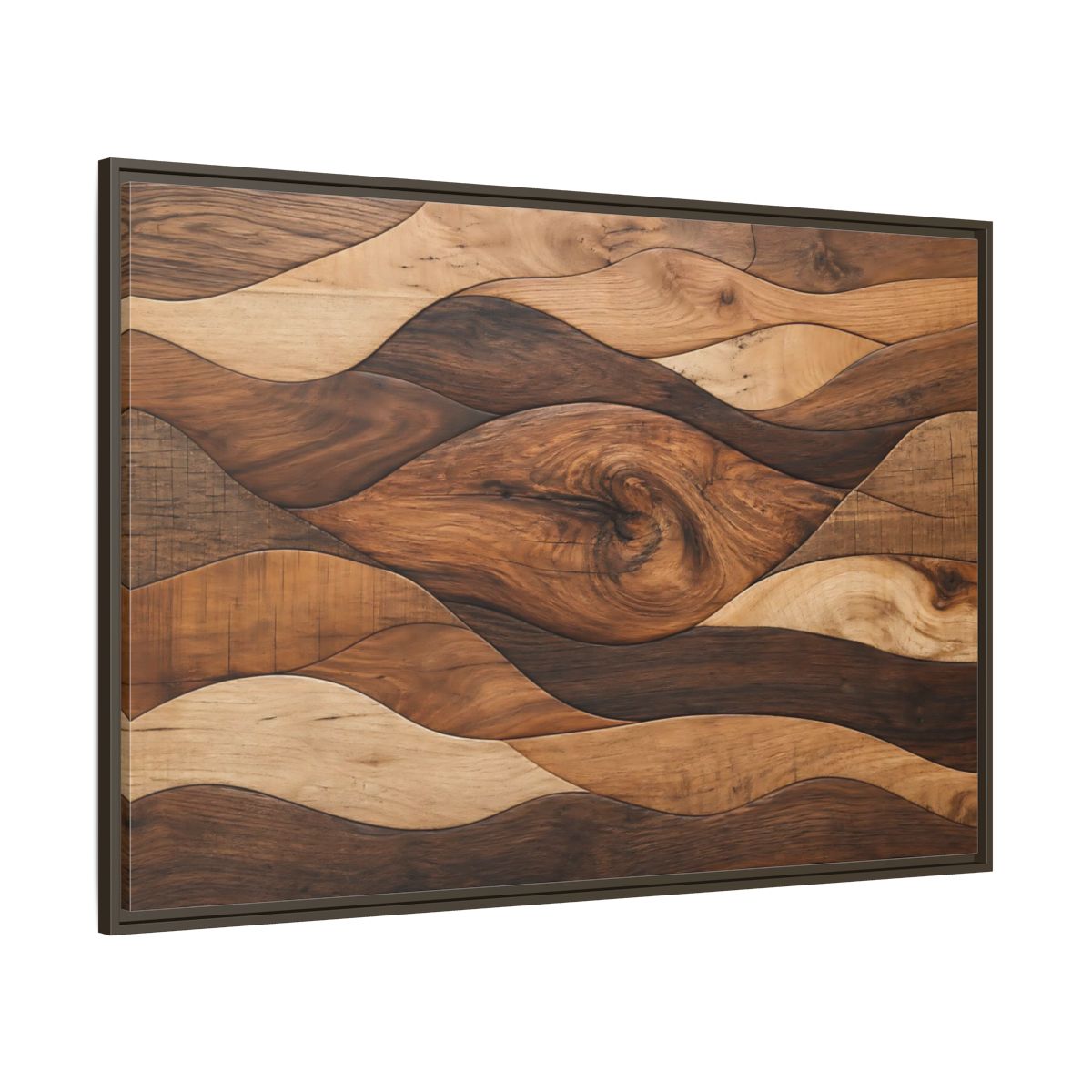 Side Mockup 8. Abstract Wood Grain Brown Wood Pattern shown as stretched canvas wall art