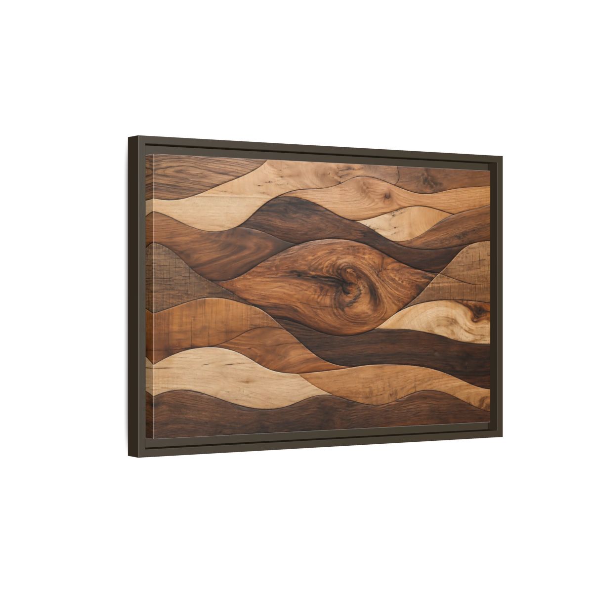 Side Mockup 2. Abstract Wood Grain Brown Wood Pattern shown as stretched canvas wall art