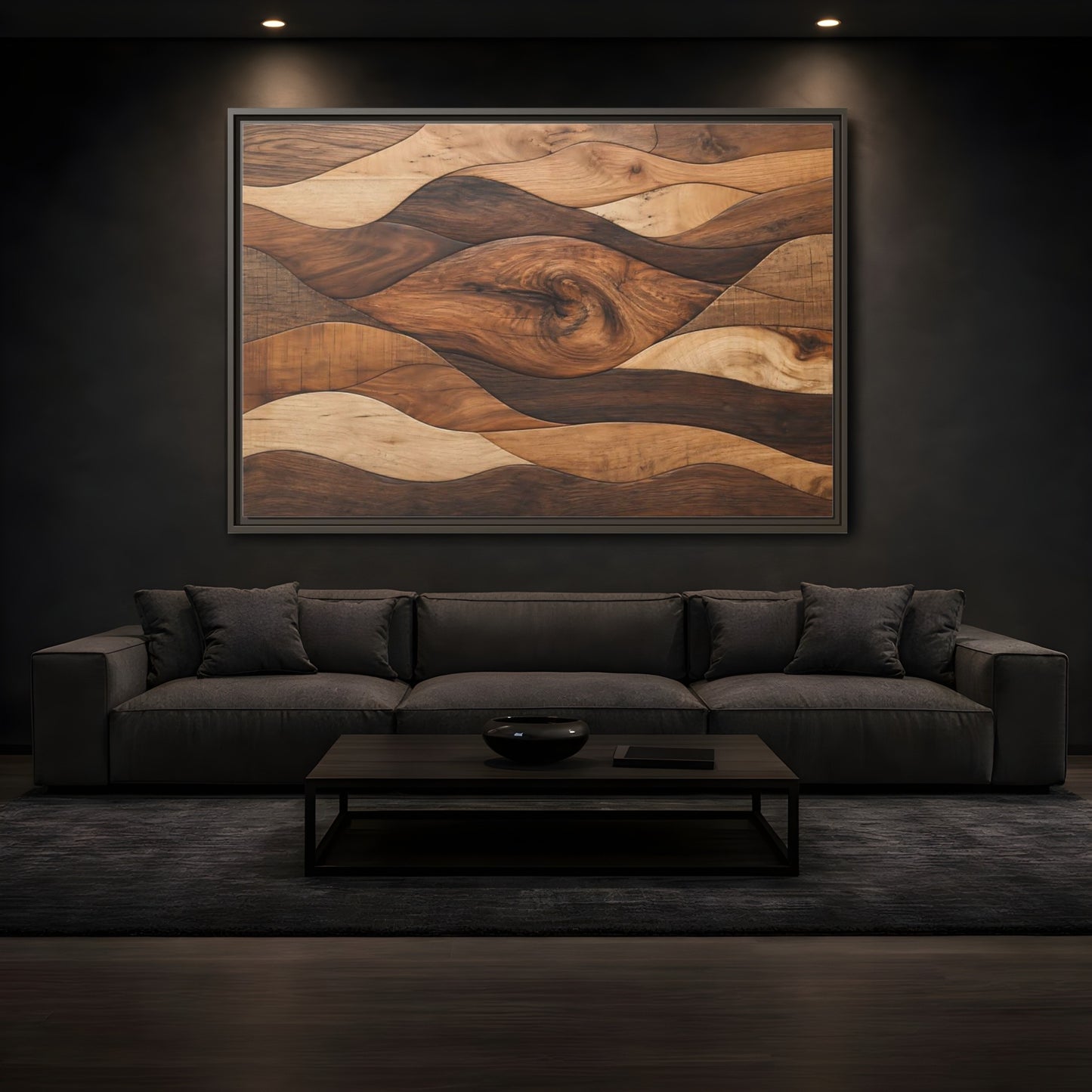 Mockup 3. Abstract Wood Grain Brown Wood Pattern shown as stretched canvas wall art