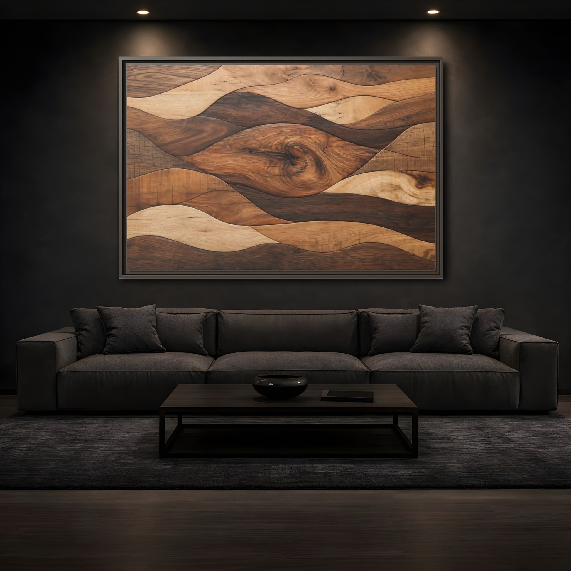 Mockup 3. Abstract Wood Grain Brown Wood Pattern shown as stretched canvas wall art