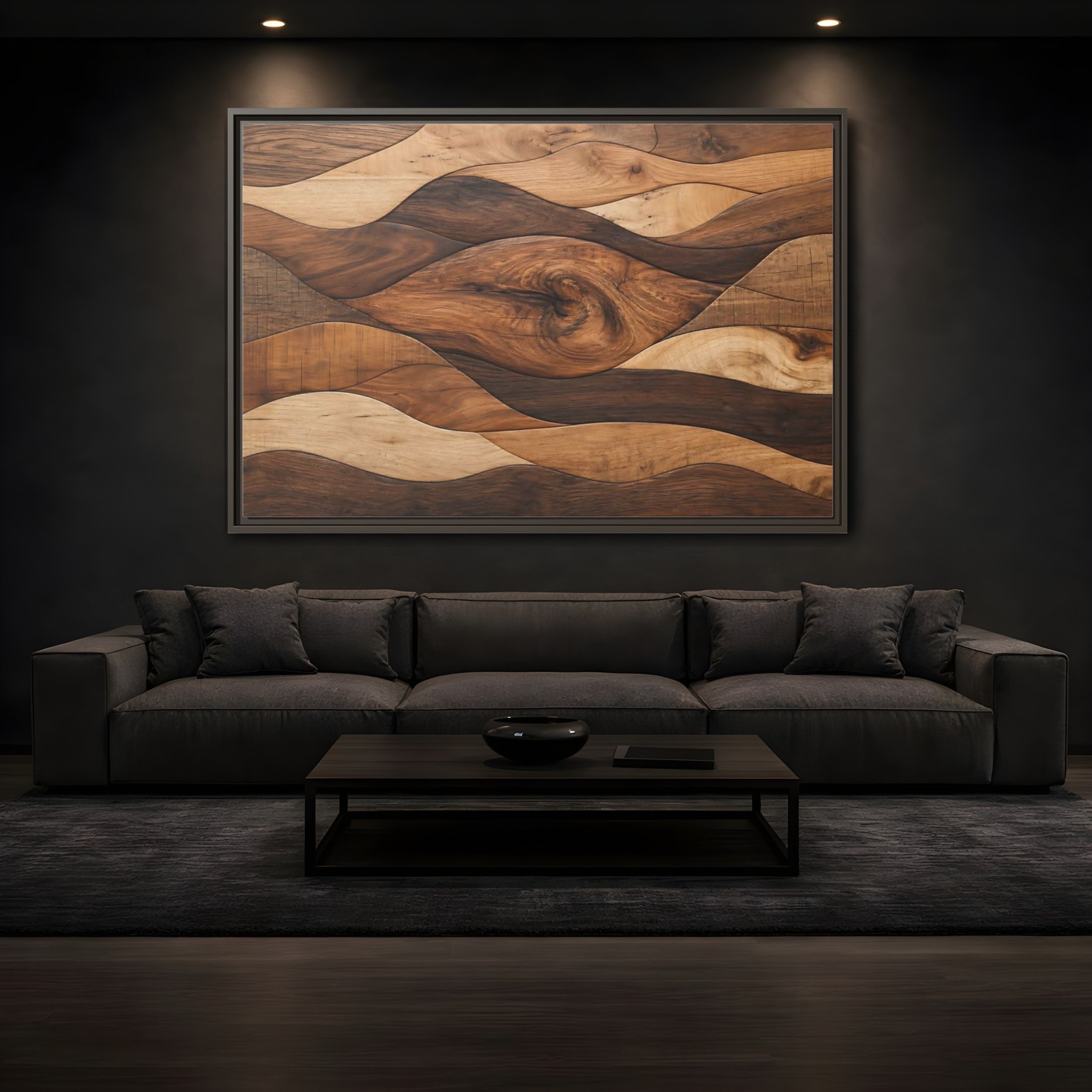 Mockup 3. Abstract Wood Grain Brown Wood Pattern shown as stretched canvas wall art