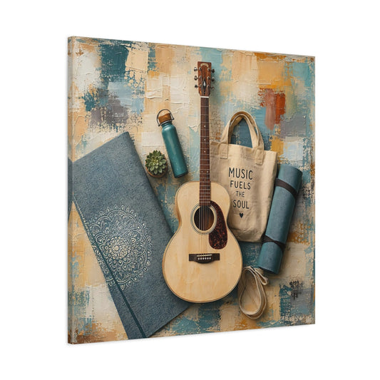 Main Mockup. Acoustic & Yoga Essentials shown as canvas print