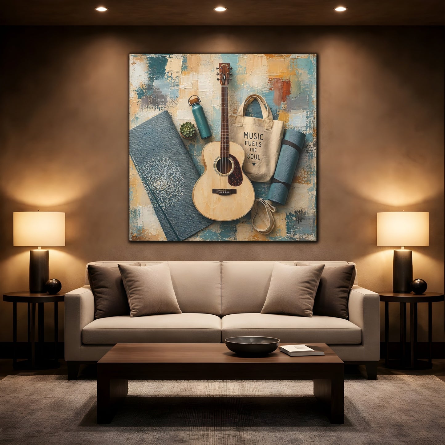 Mockup 2. Acoustic & Yoga Essentials shown as canvas print