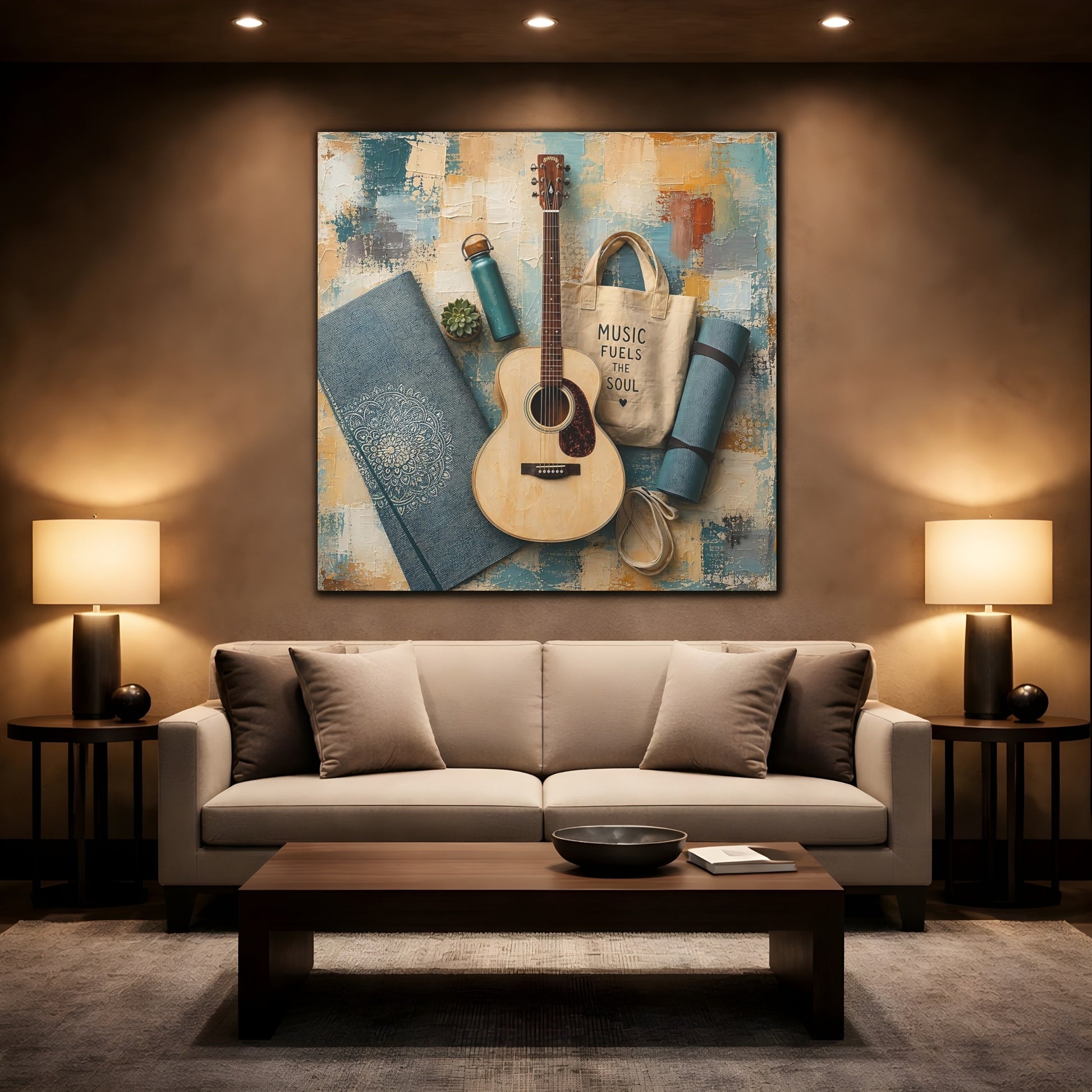 Mockup 2. Acoustic & Yoga Essentials shown as canvas print