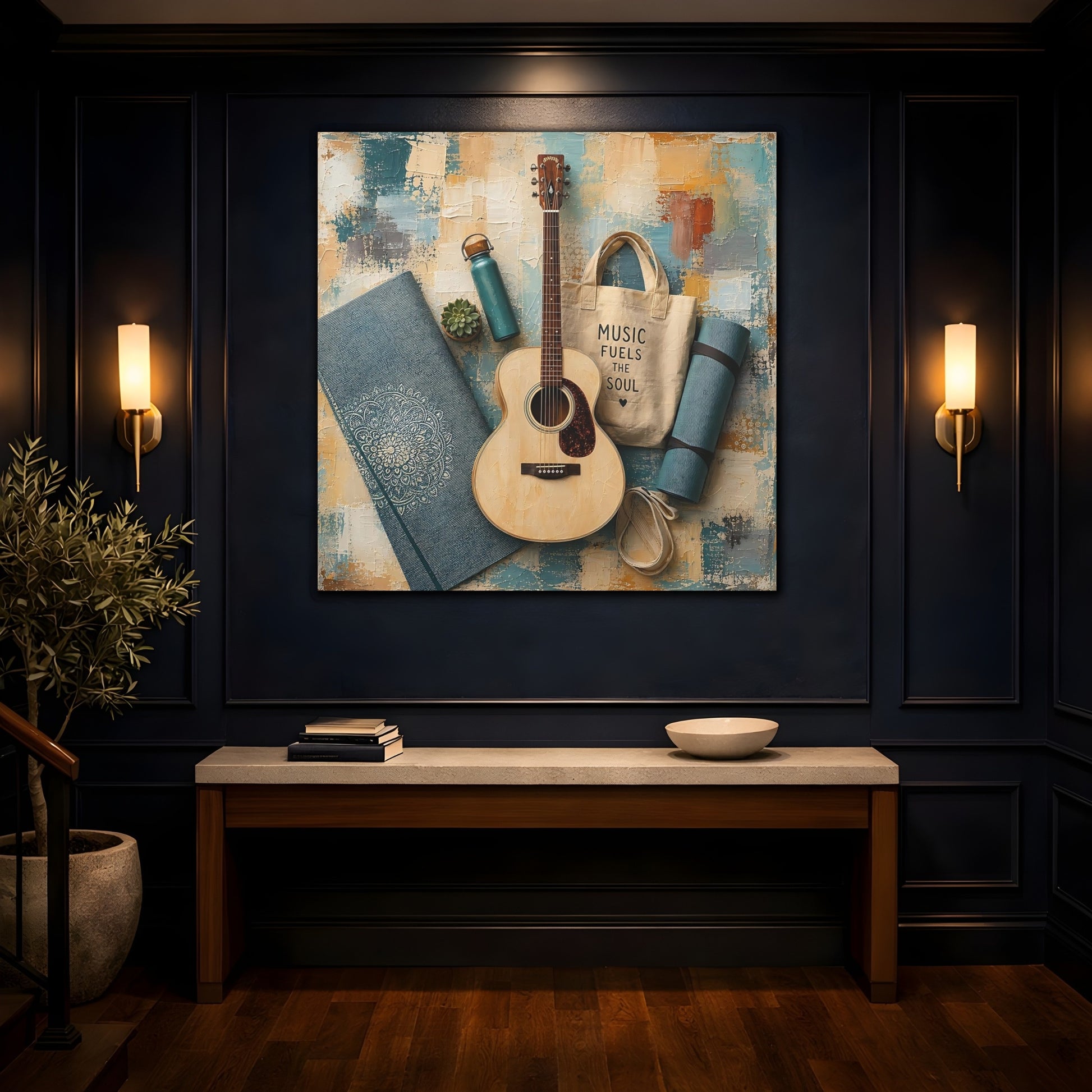 Mockup 4. Acoustic & Yoga Essentials shown as canvas print