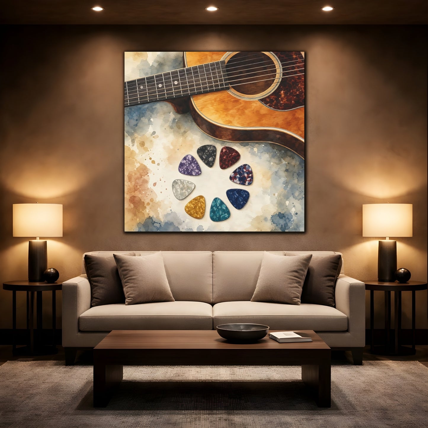 Mockup 2. Acoustic Guitar And Picks shown as canvas print