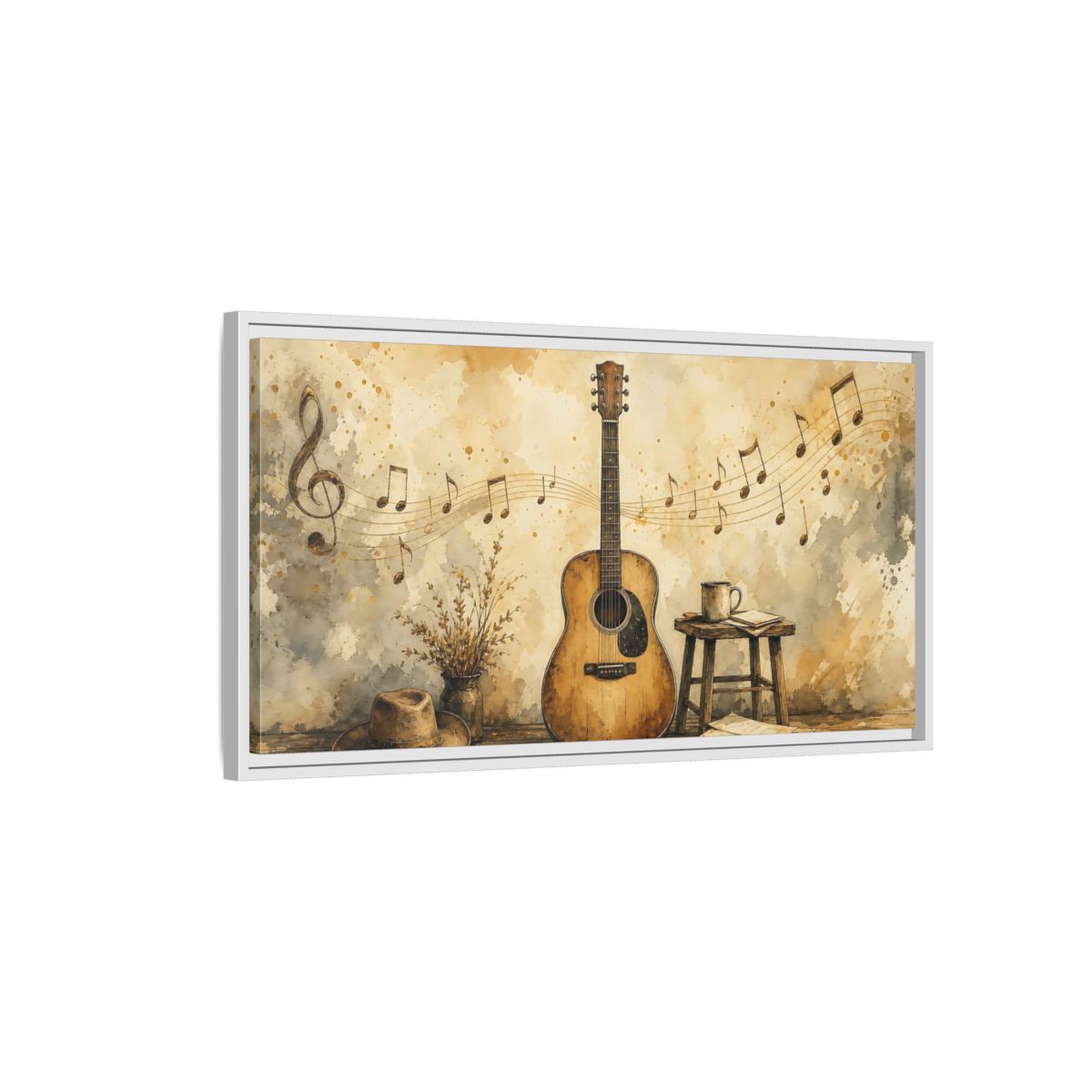 Side Mockup 1. Acoustic Guitar & Sheet Music shown as framed canvas print