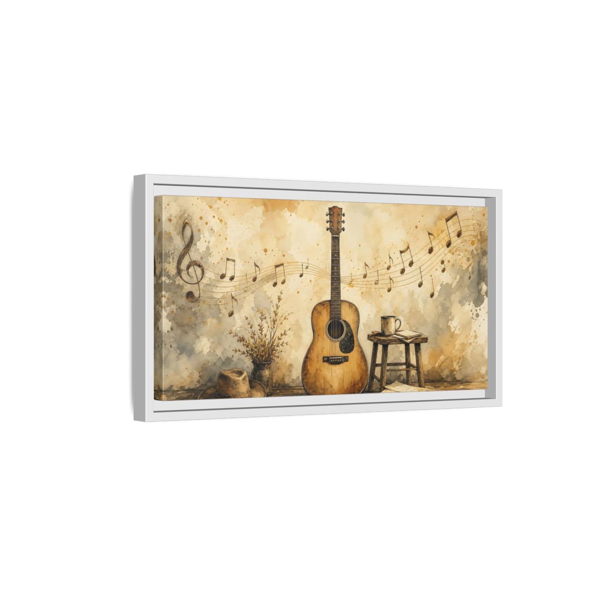 Side Mockup 6. Acoustic Guitar & Sheet Music shown as framed canvas print