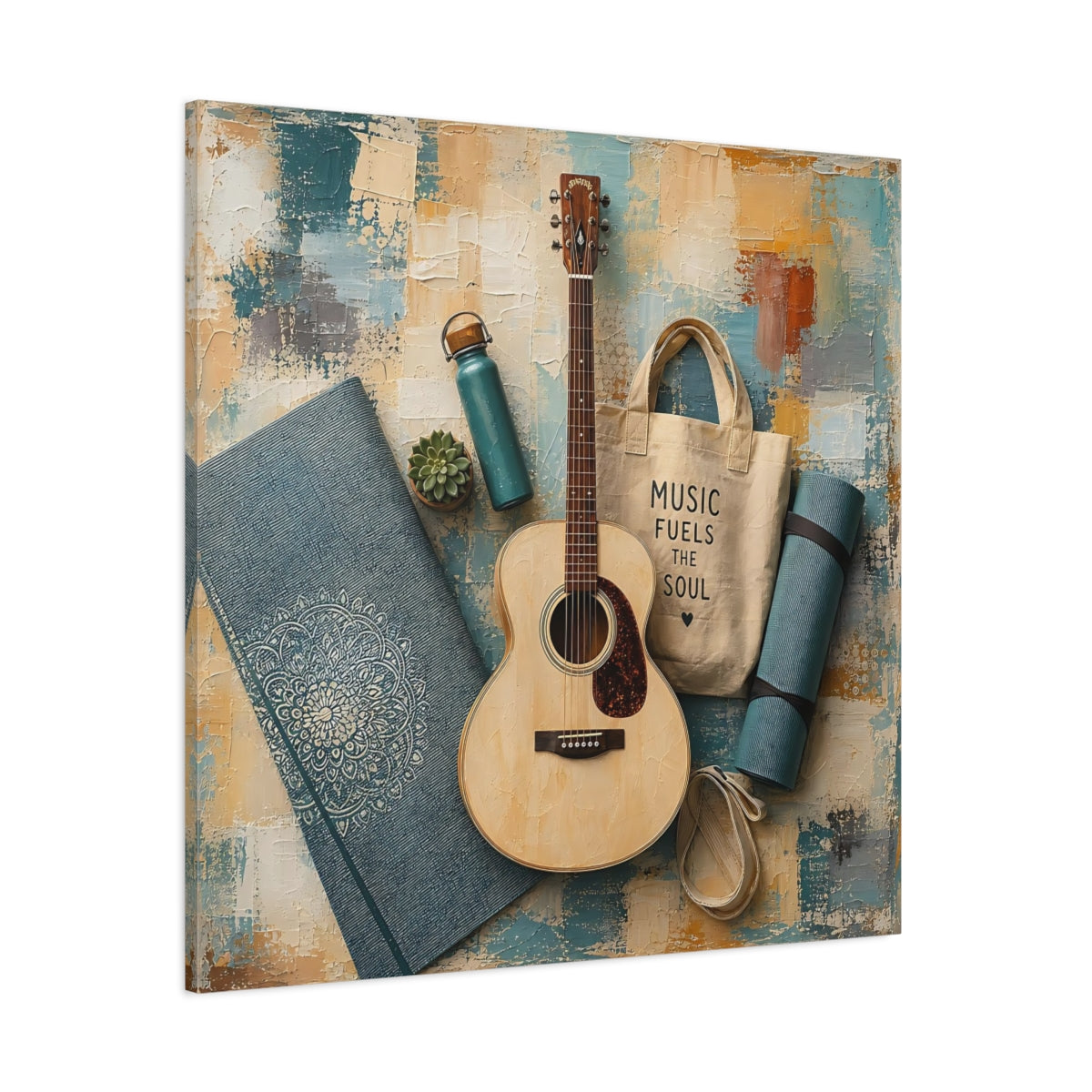 Side Mockup 1. Acoustic & Yoga Essentials shown as canvas print