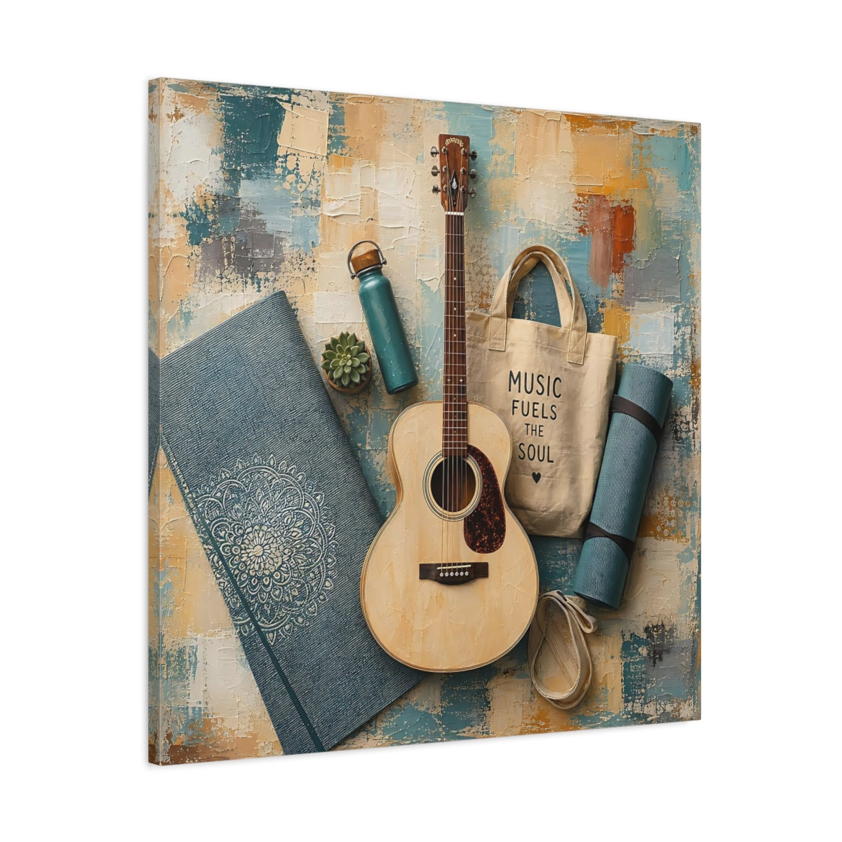 Side Mockup 3. Acoustic & Yoga Essentials shown as canvas print