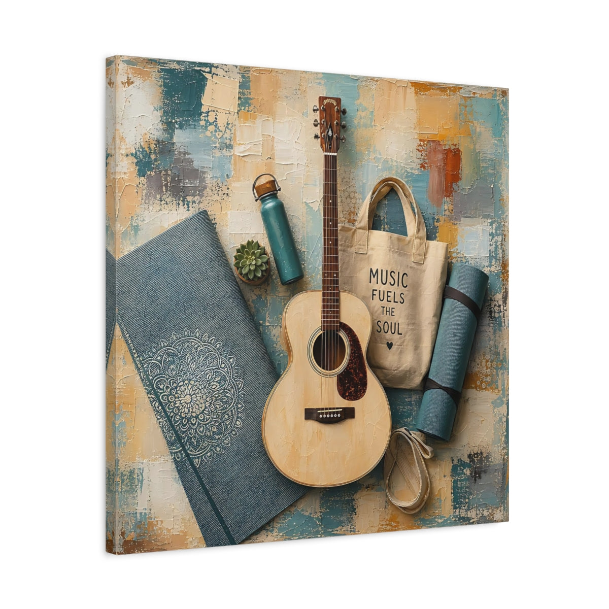 Side Mockup 4. Acoustic & Yoga Essentials shown as canvas print