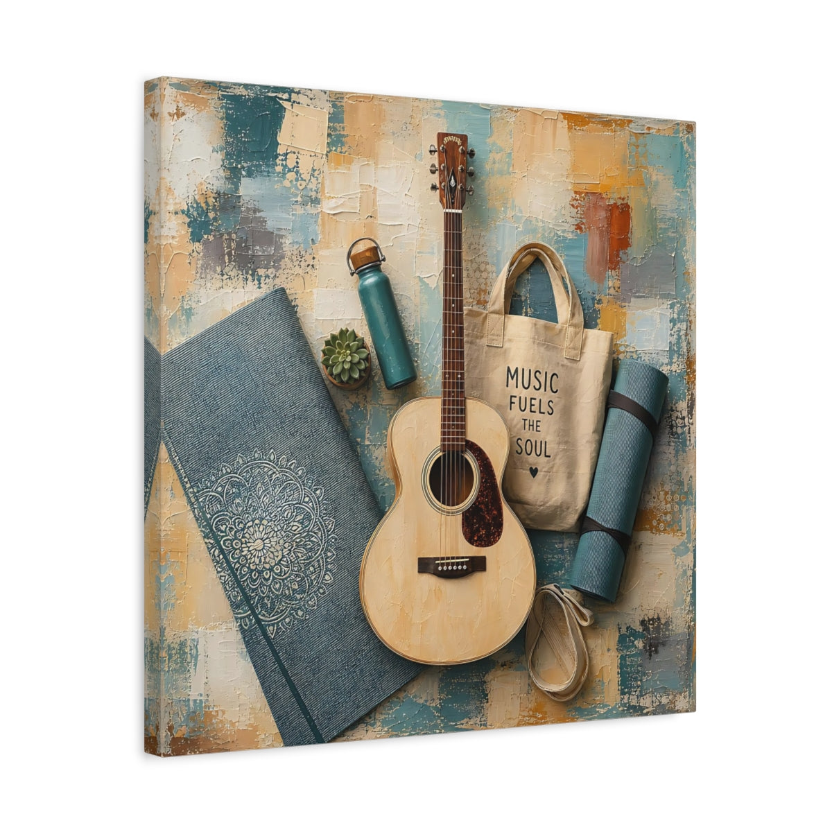 Side Mockup 5. Acoustic & Yoga Essentials shown as canvas print