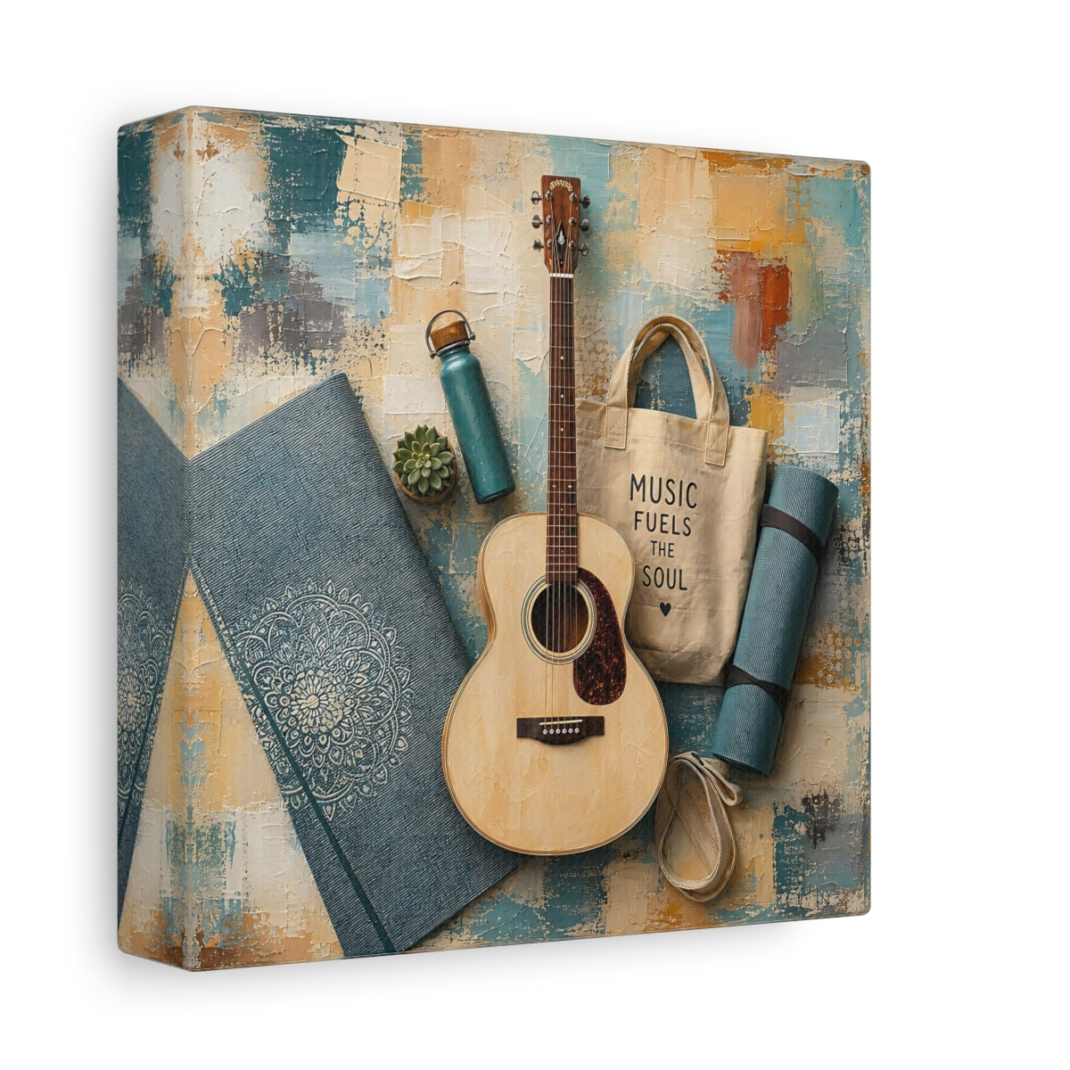 Side Mockup 2. Acoustic & Yoga Essentials shown as canvas print