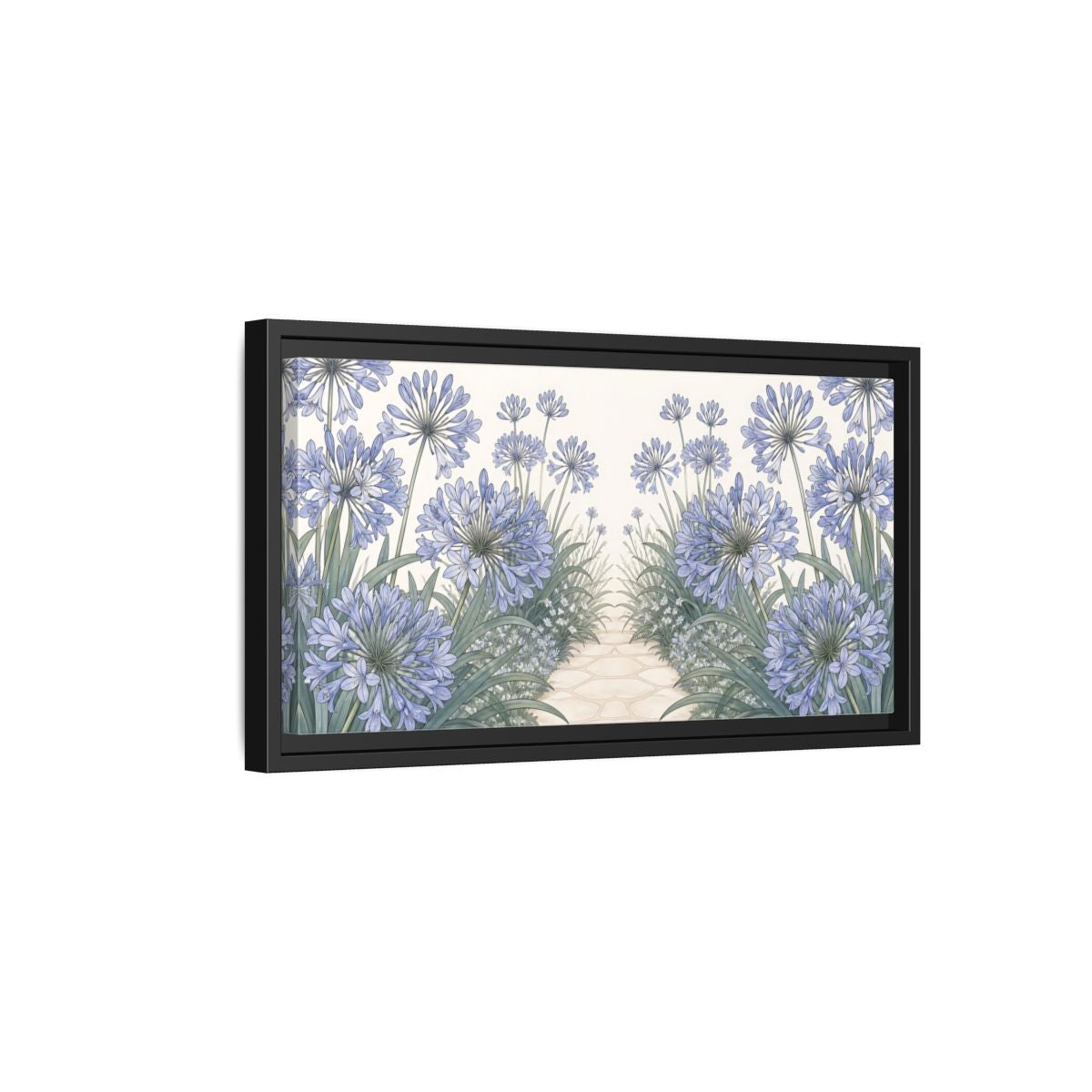 Side Mockup 8. Agapanthus Garden Path shown as framed canvas print