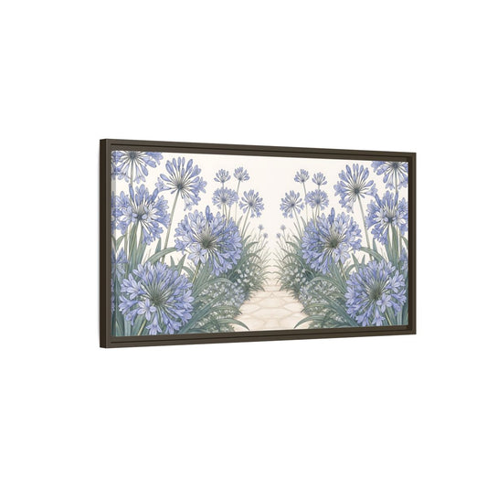 Main Mockup. Agapanthus Garden Path shown as framed canvas print