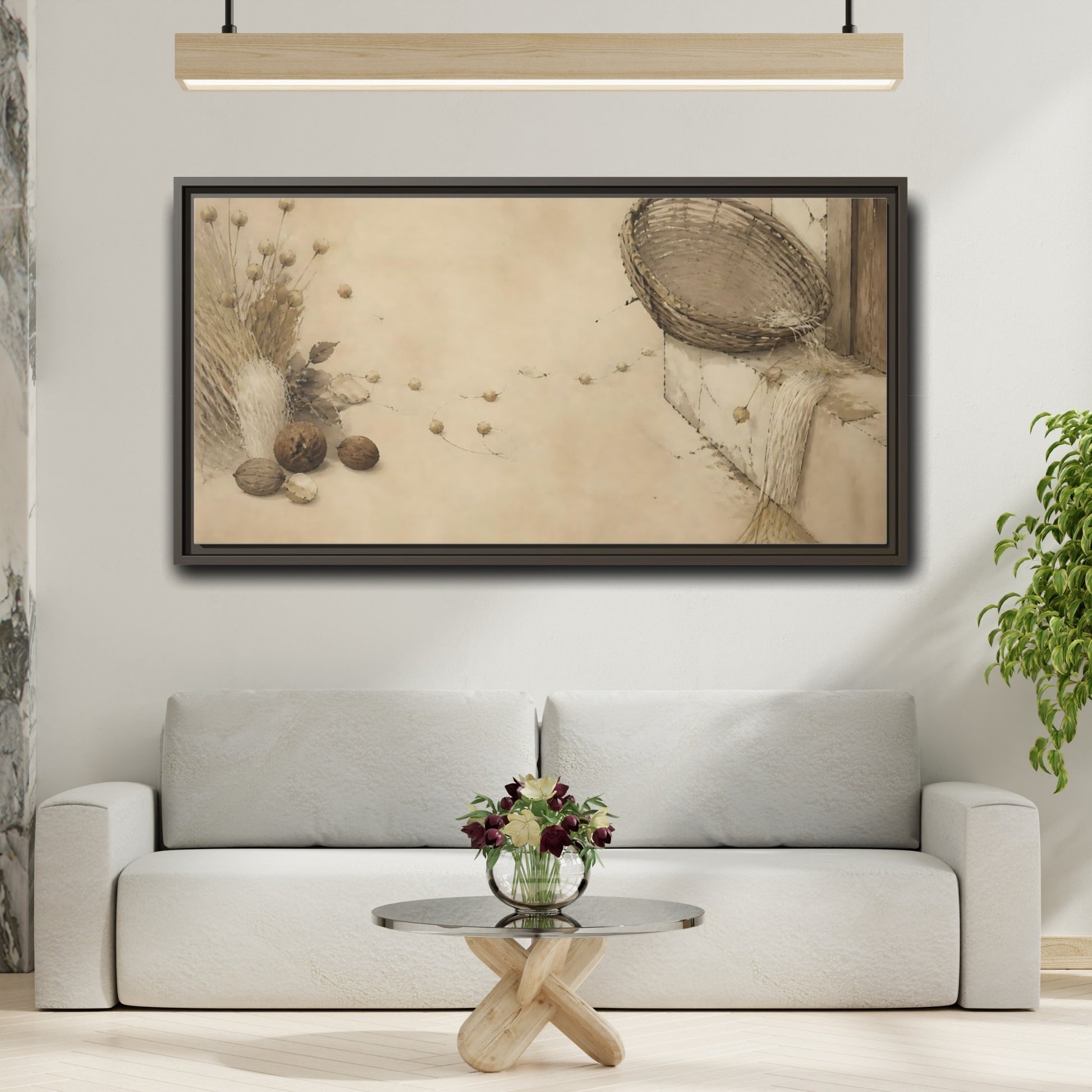 Mockup 2. Aged Basket On Threshold shown as framed canvas print