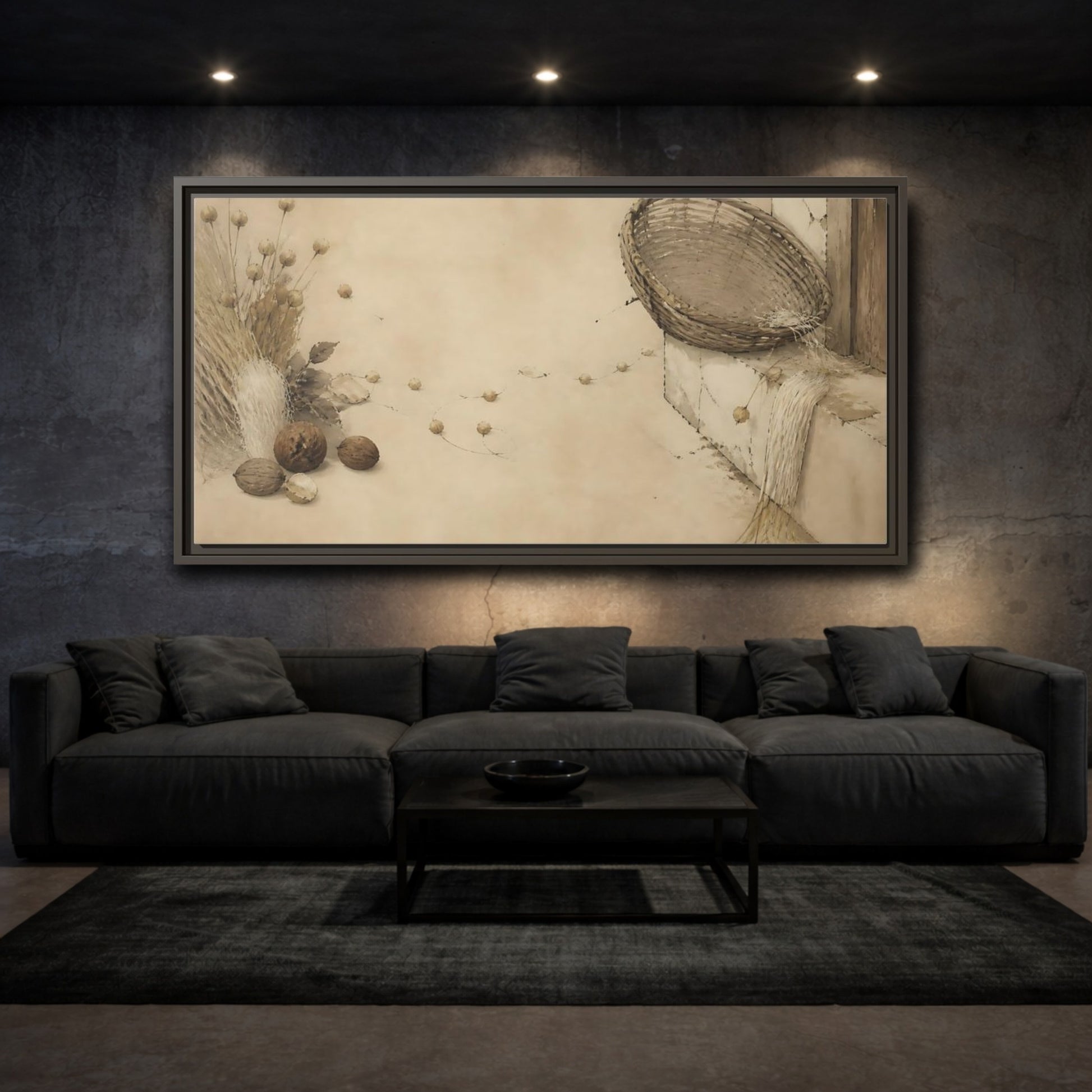 Mockup 3. Aged Basket On Threshold shown as framed canvas print