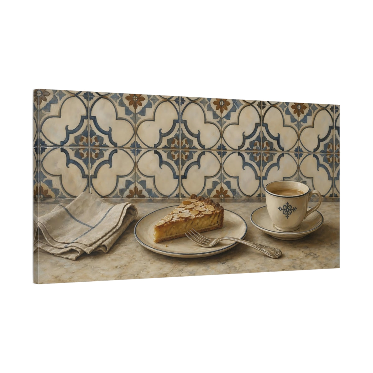 Main Mockup. Almond Tart And Tea shown as canvas print