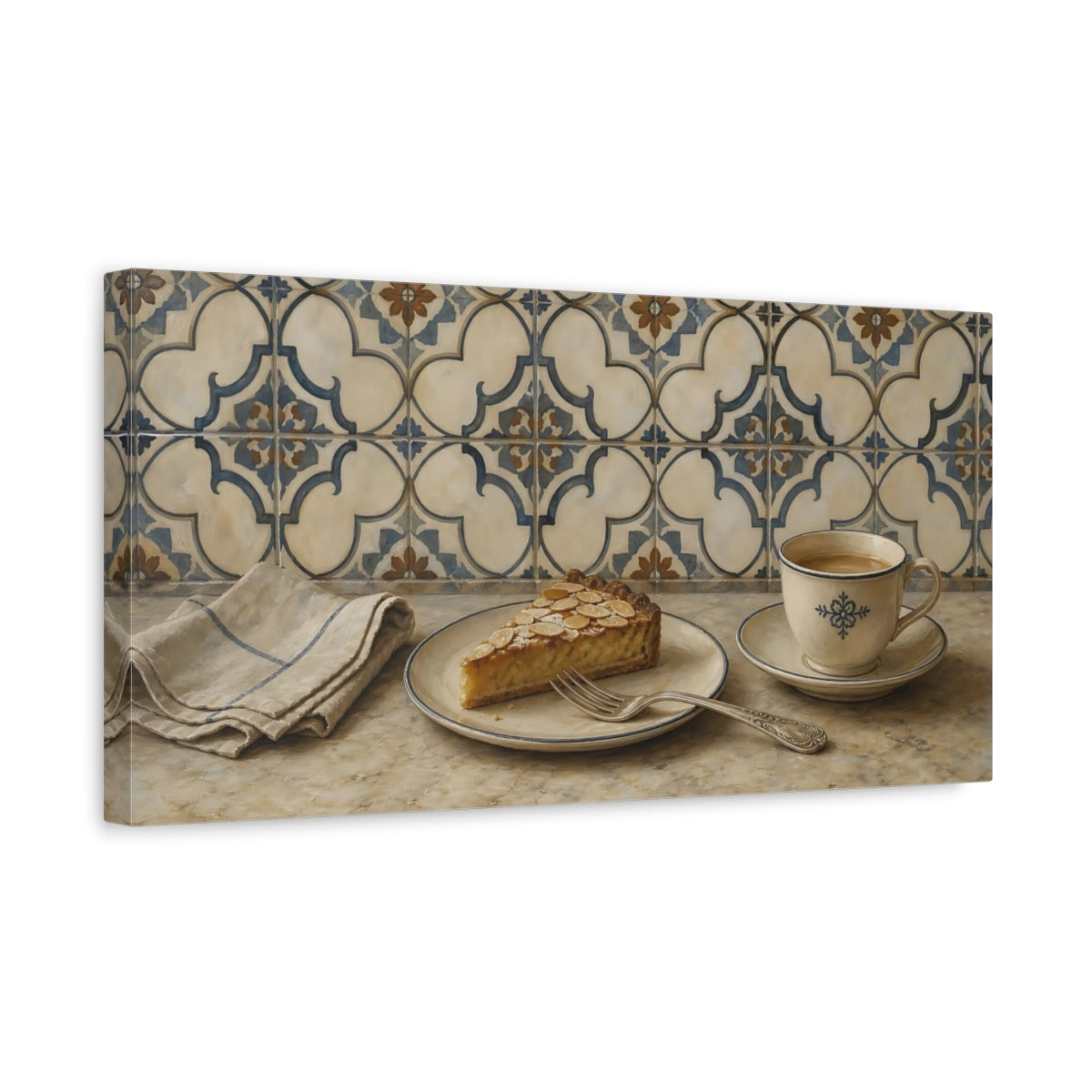 Side Mockup 3. Almond Tart And Tea shown as canvas print