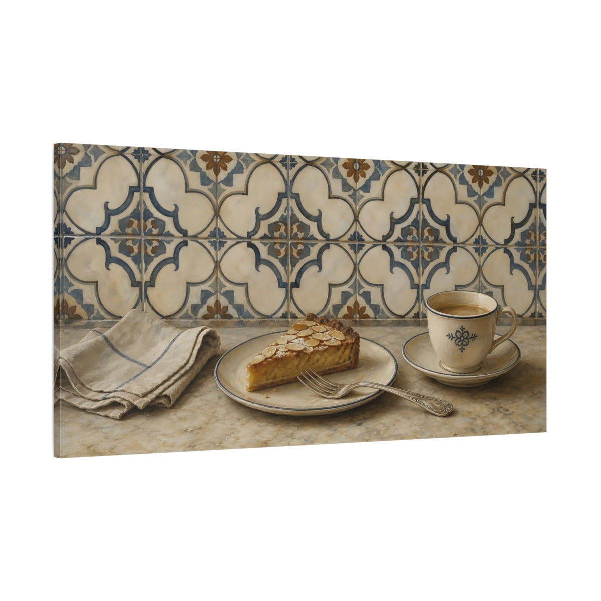 Side Mockup 2. Almond Tart And Tea shown as canvas print