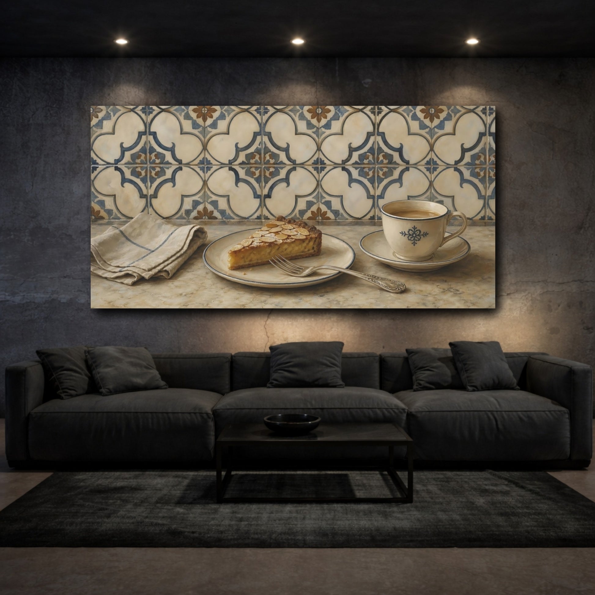 Mockup 3. Almond Tart And Tea shown as canvas print