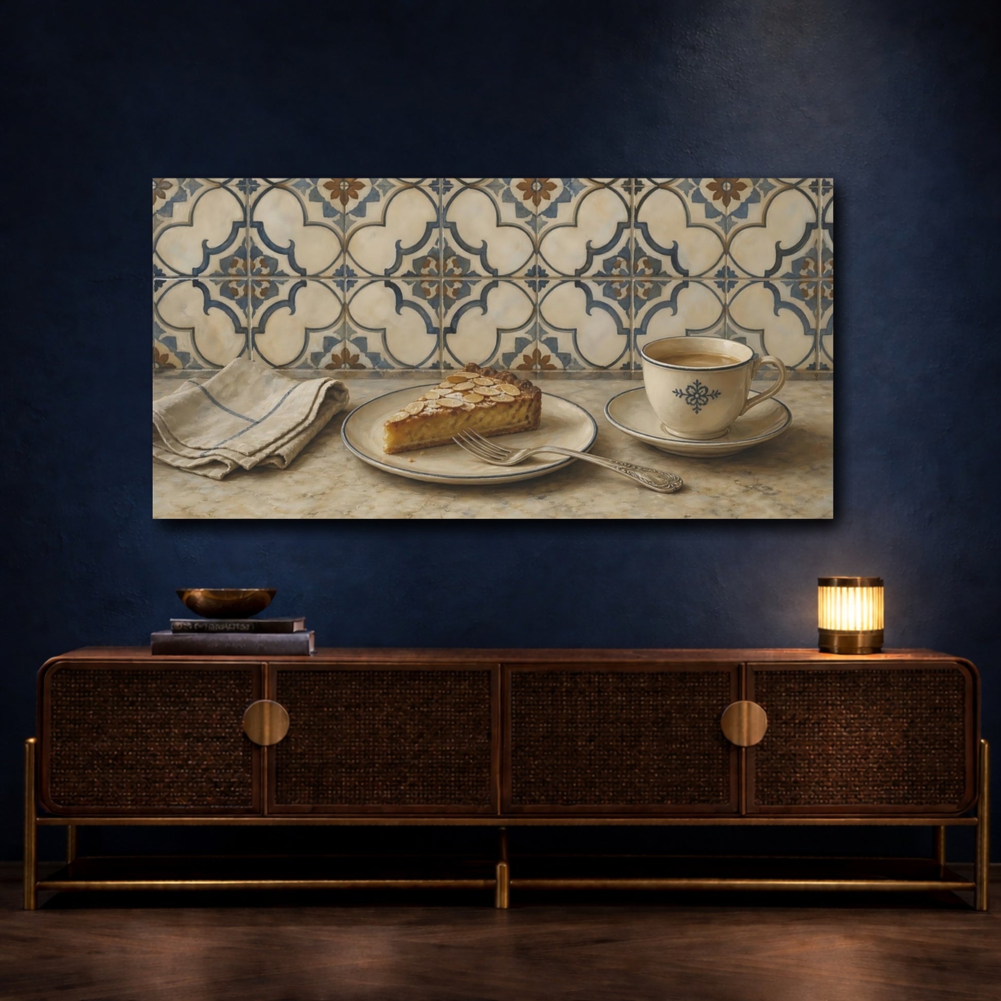 Mockup 4. Almond Tart And Tea shown as canvas print