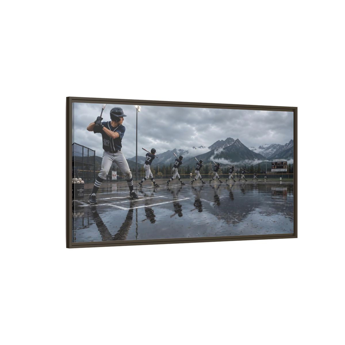 Side Mockup 4. Alpine Baseball Swing shown as framed canvas print