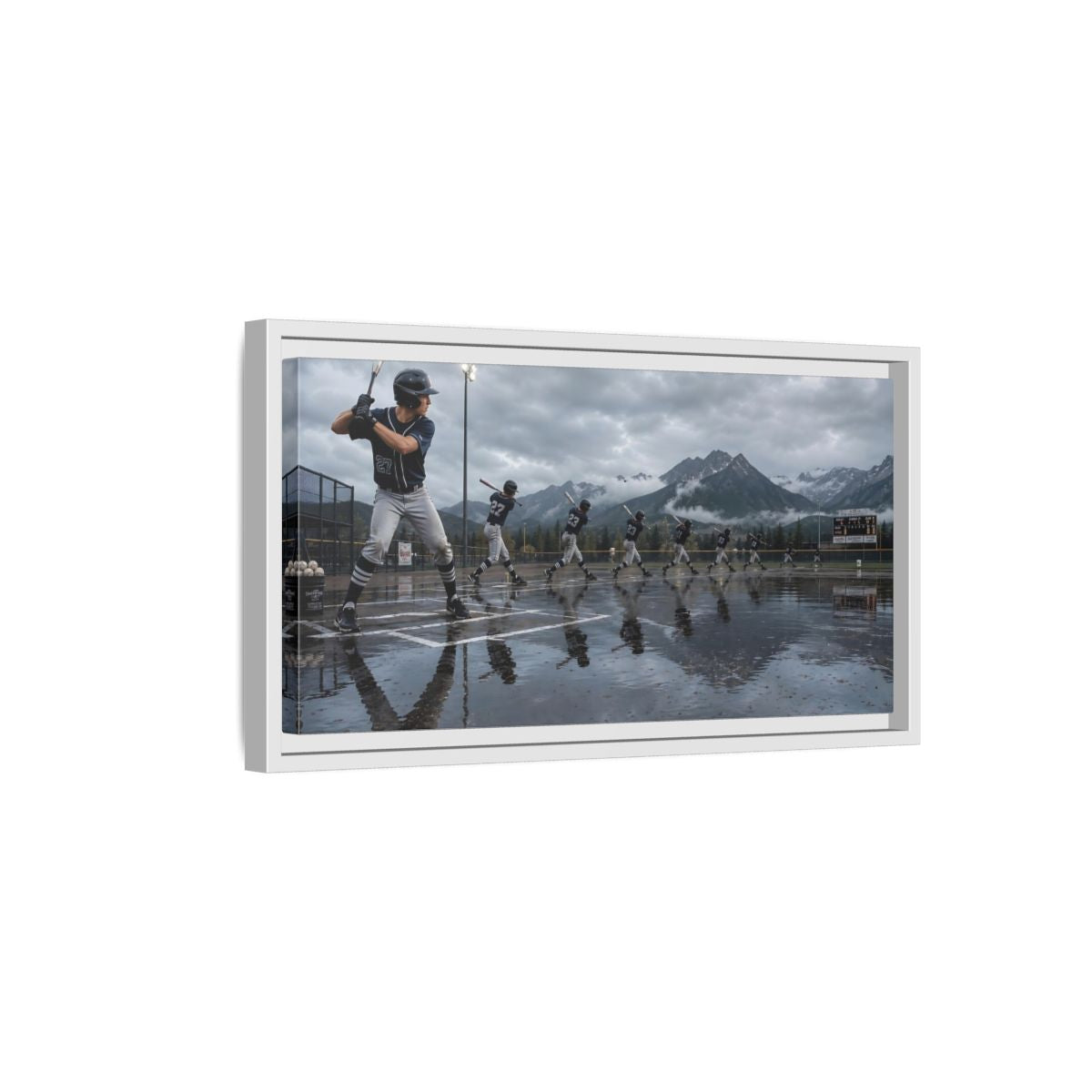 Side Mockup 6. Alpine Baseball Swing shown as framed canvas print