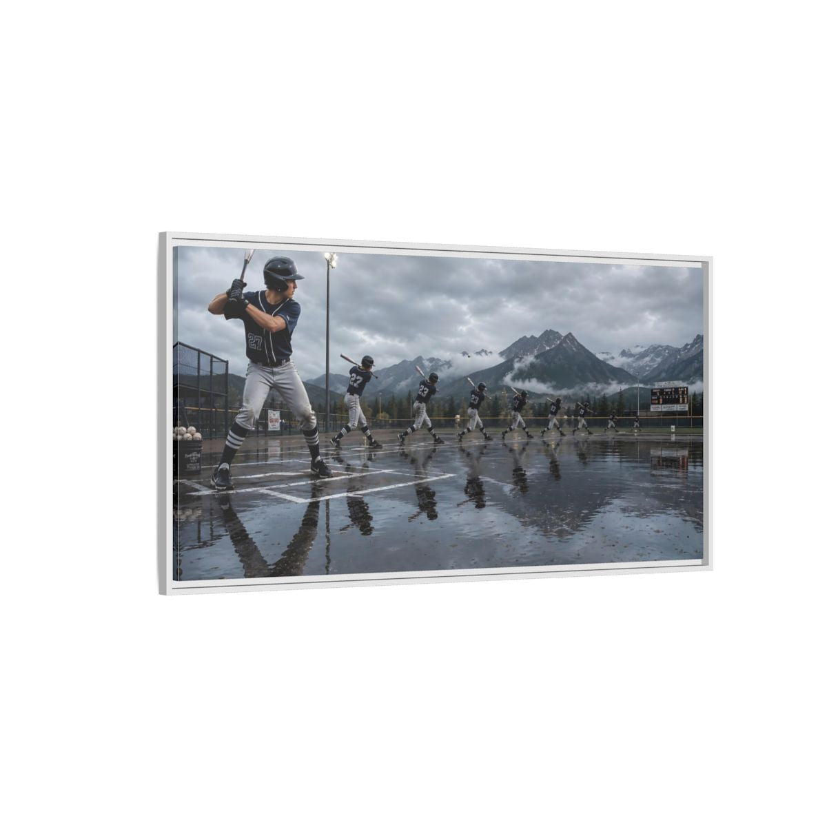 Side Mockup 3. Alpine Baseball Swing shown as framed canvas print