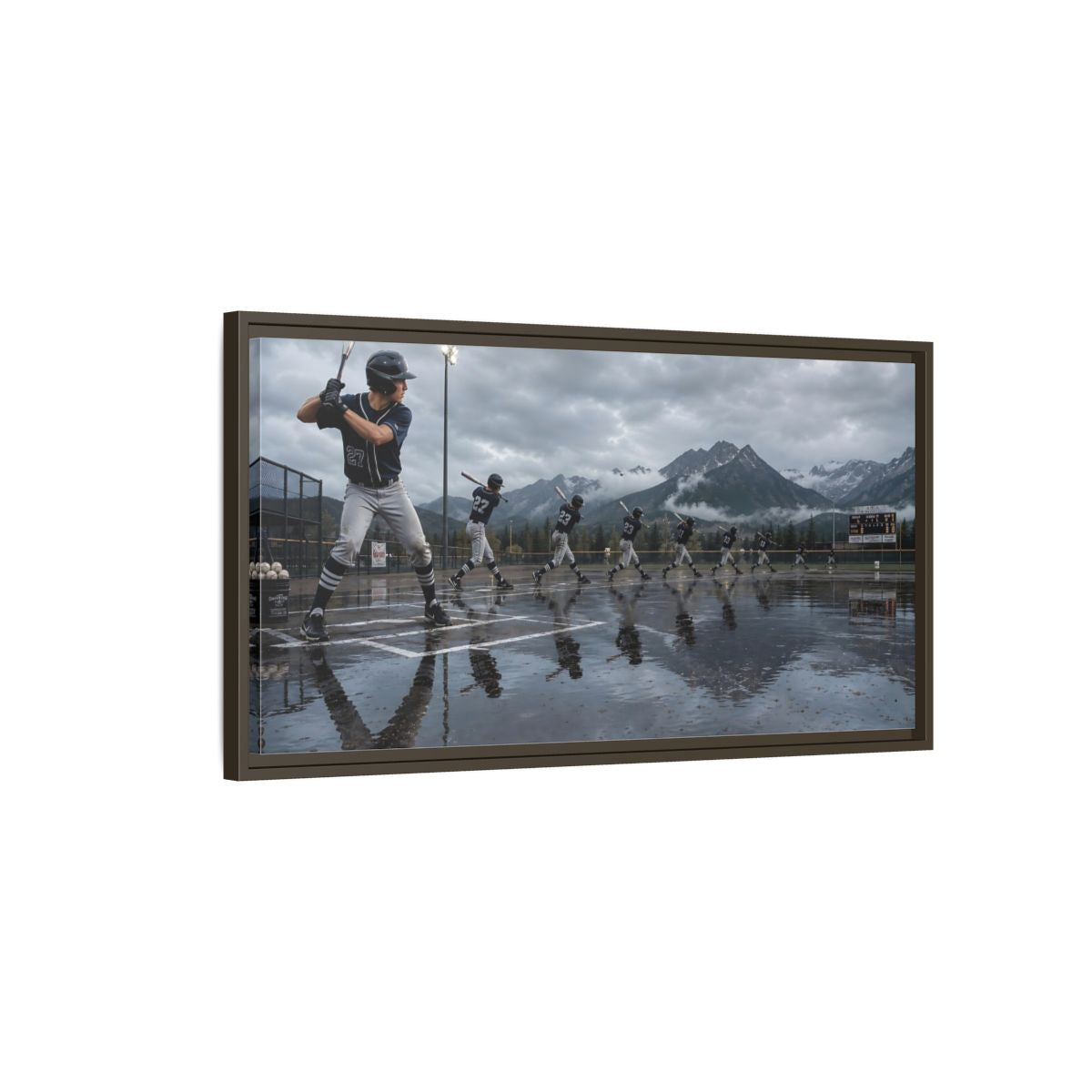 Main Mockup. Alpine Baseball Swing shown as framed canvas print