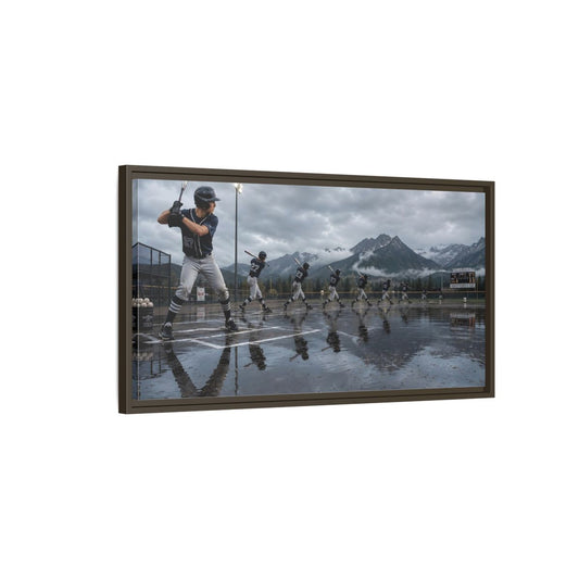 Main Mockup. Alpine Baseball Swing shown as framed canvas print