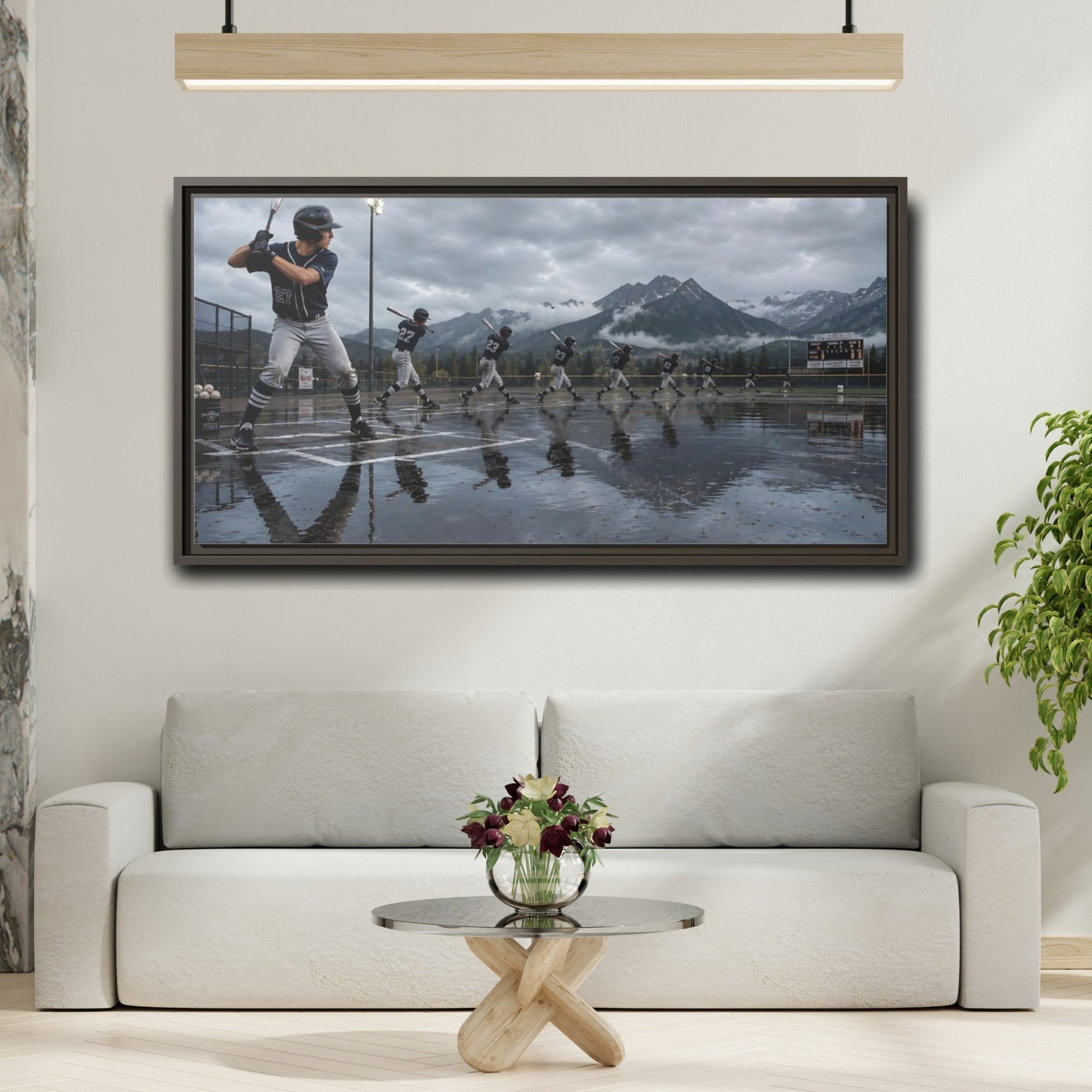 Mockup 2. Alpine Baseball Swing shown as framed canvas print