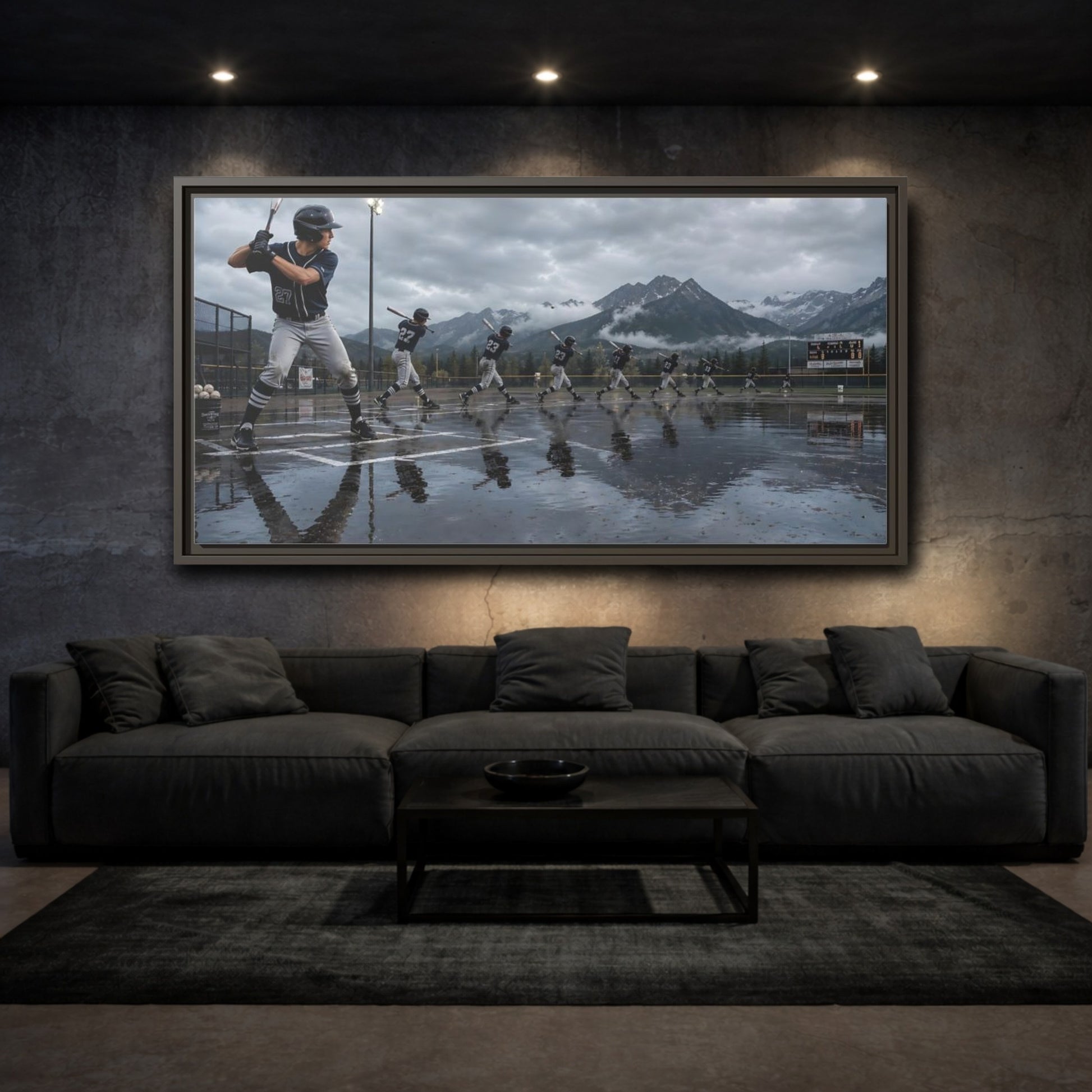 Mockup 3. Alpine Baseball Swing shown as framed canvas print