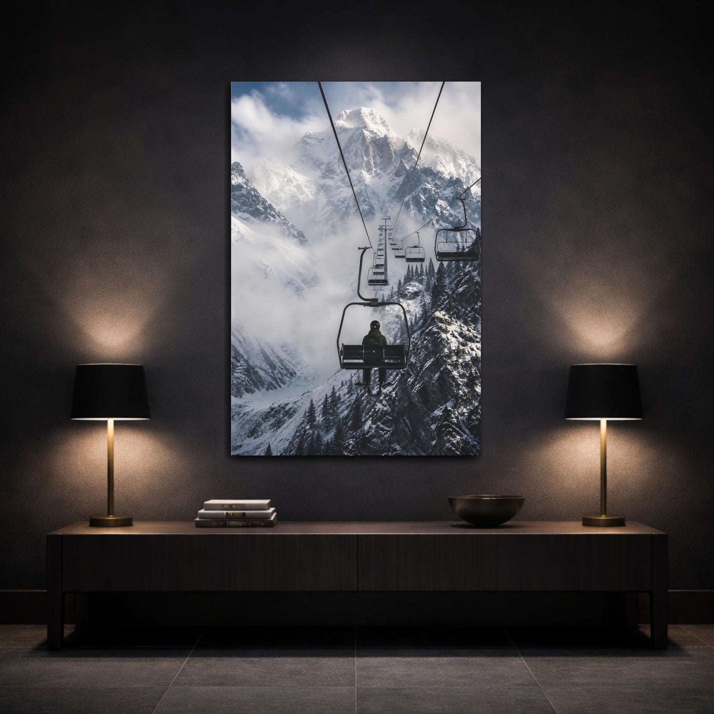 Mockup 3. Alpine Chairlift Ascent shown as canvas print