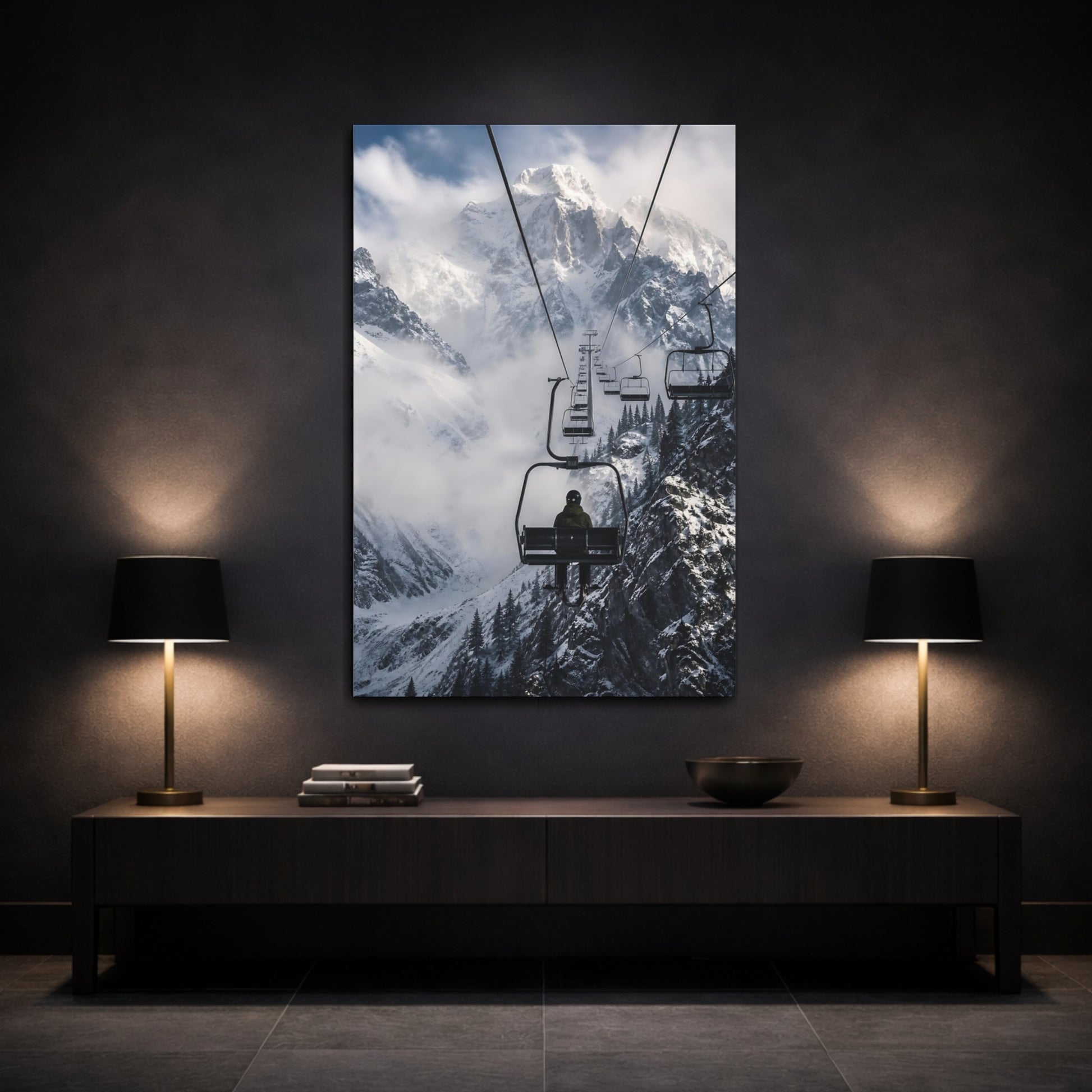 Mockup 3. Alpine Chairlift Ascent shown as canvas print