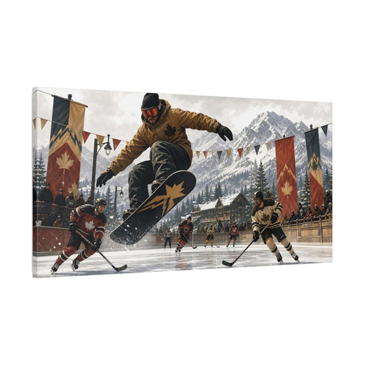 Main Mockup. Alpine Hockey Action shown as canvas print