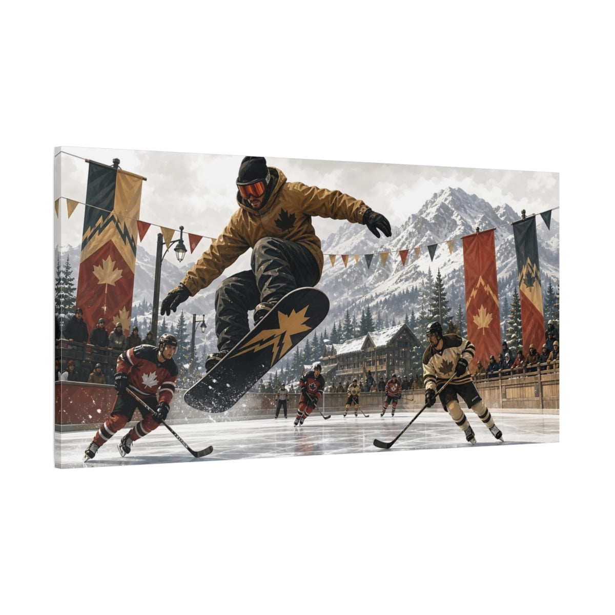 Side Mockup 2. Alpine Hockey Action shown as canvas print