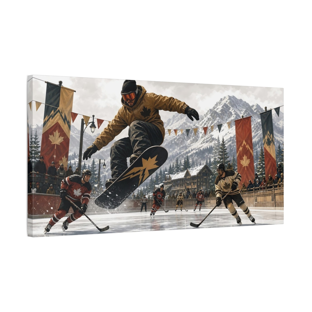 Side Mockup 1. Alpine Hockey Action shown as canvas print