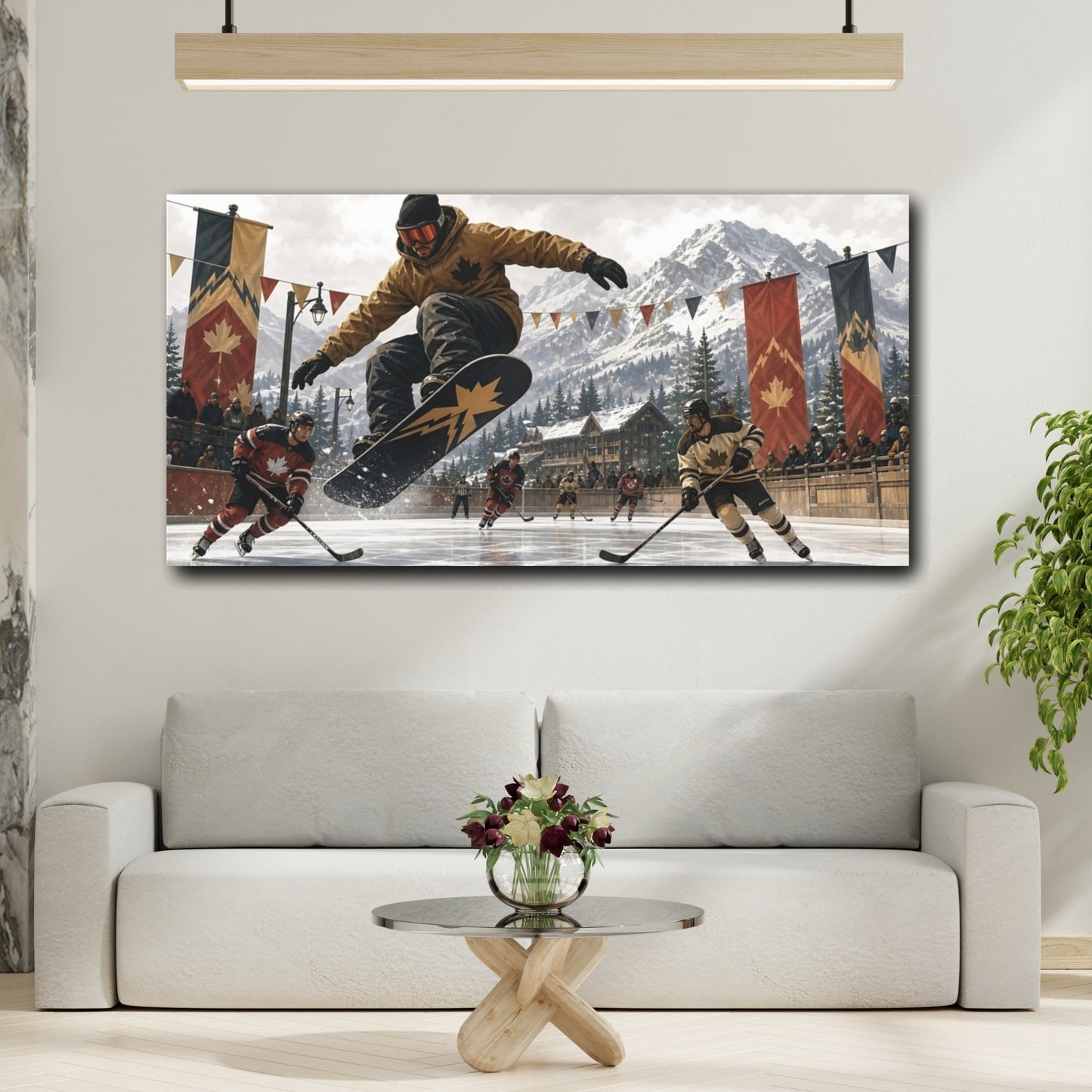 Mockup 2. Alpine Hockey Action shown as canvas print